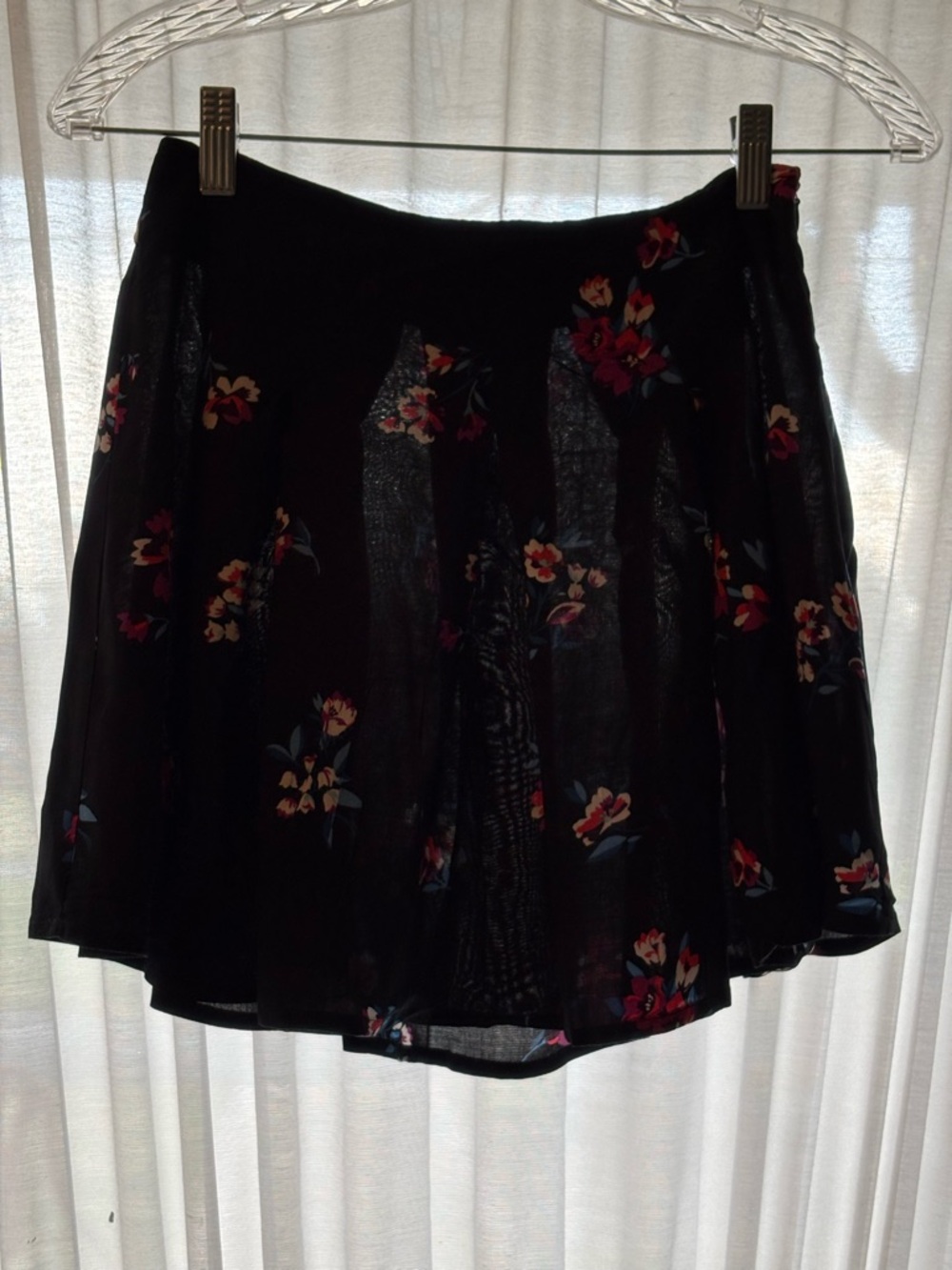 Forever 21 Black Floral Circle Skirt with Pink and Cream Accents